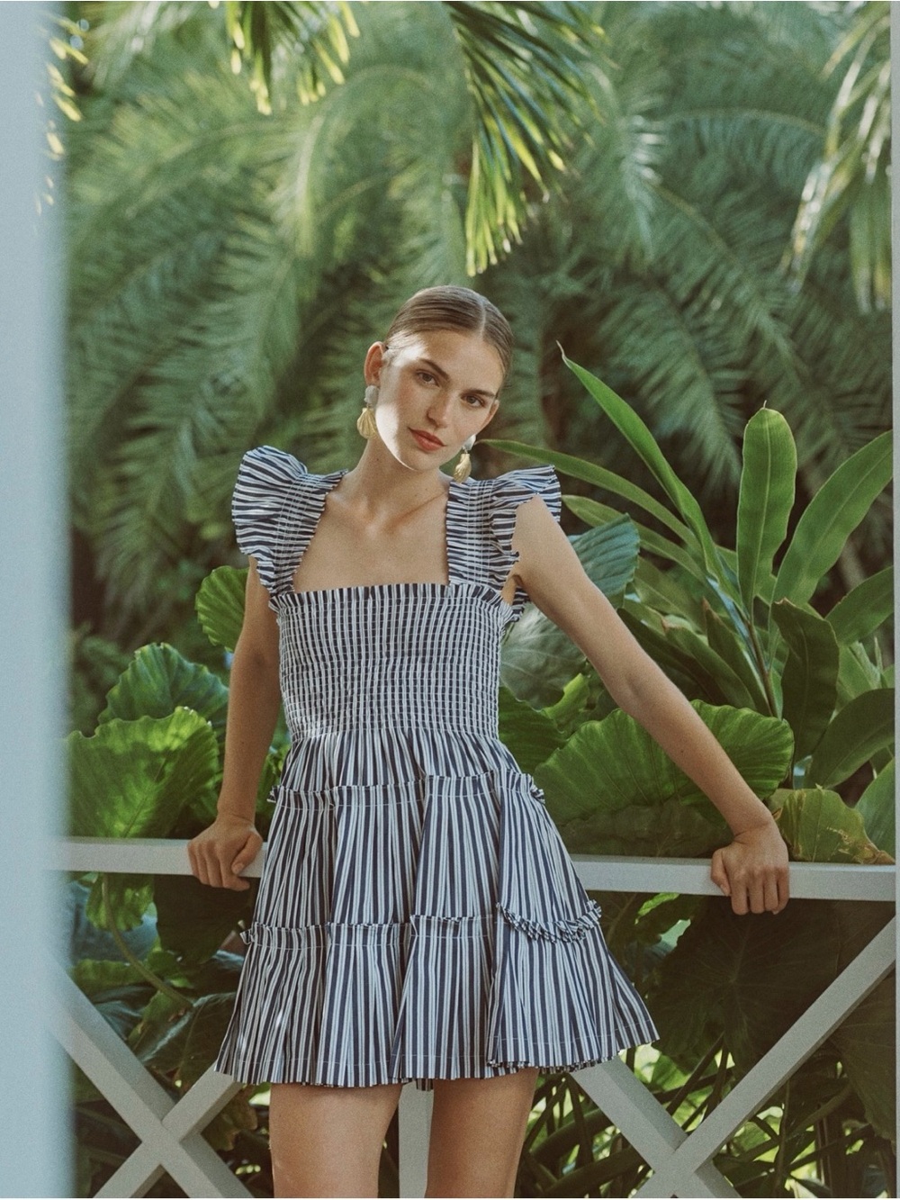 Hill House Striped Smocked Mini Dress - Navy & White